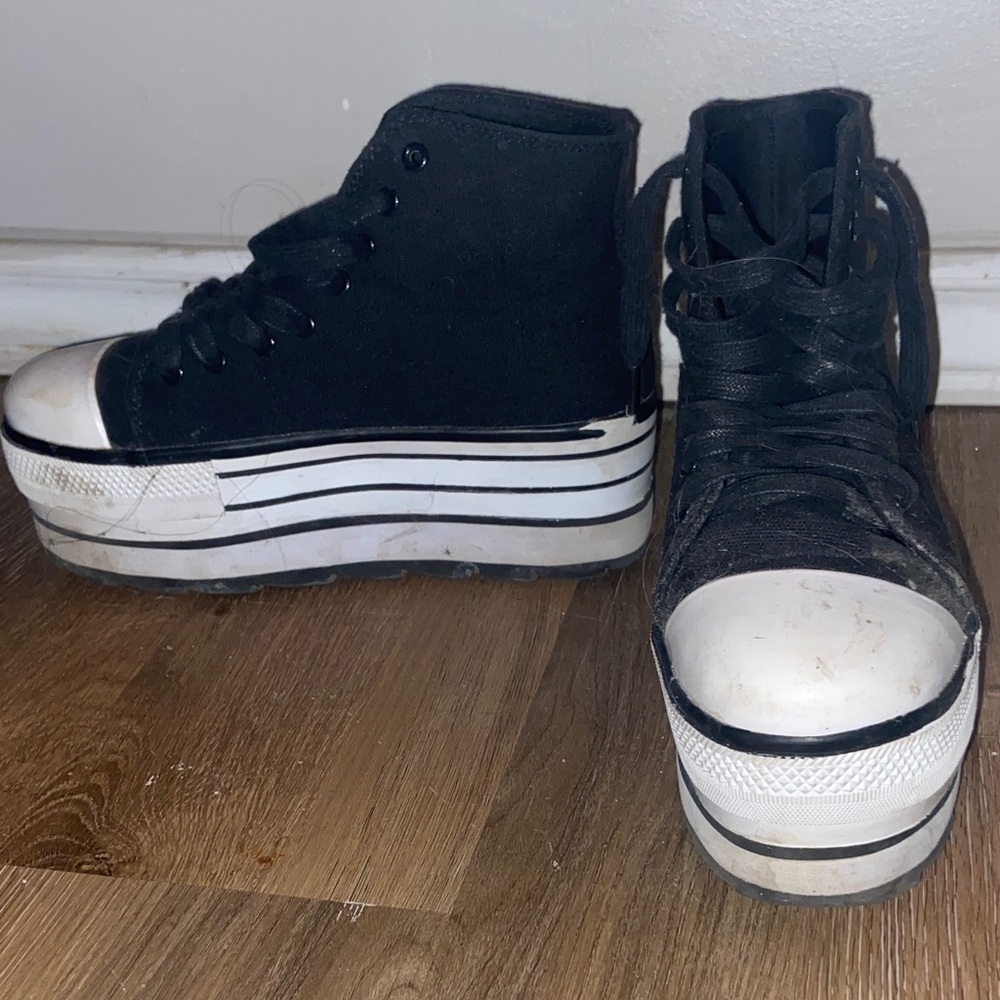 HT x YRU COLLAB Black High-Top Platform Sneakers